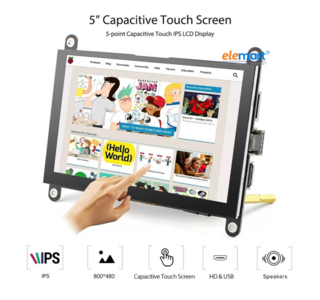 ELECROW RC050S HD 5 Inch 800×480 Capacitive Touch Monitor Built-in Speaker with Backlight Control