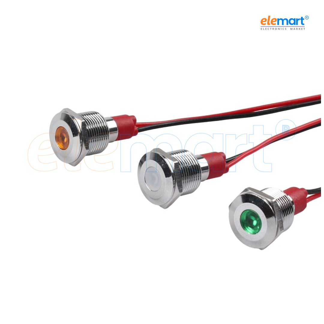 Red 10-24V 8mm LED Metal Indicator Light with 15CM Cable