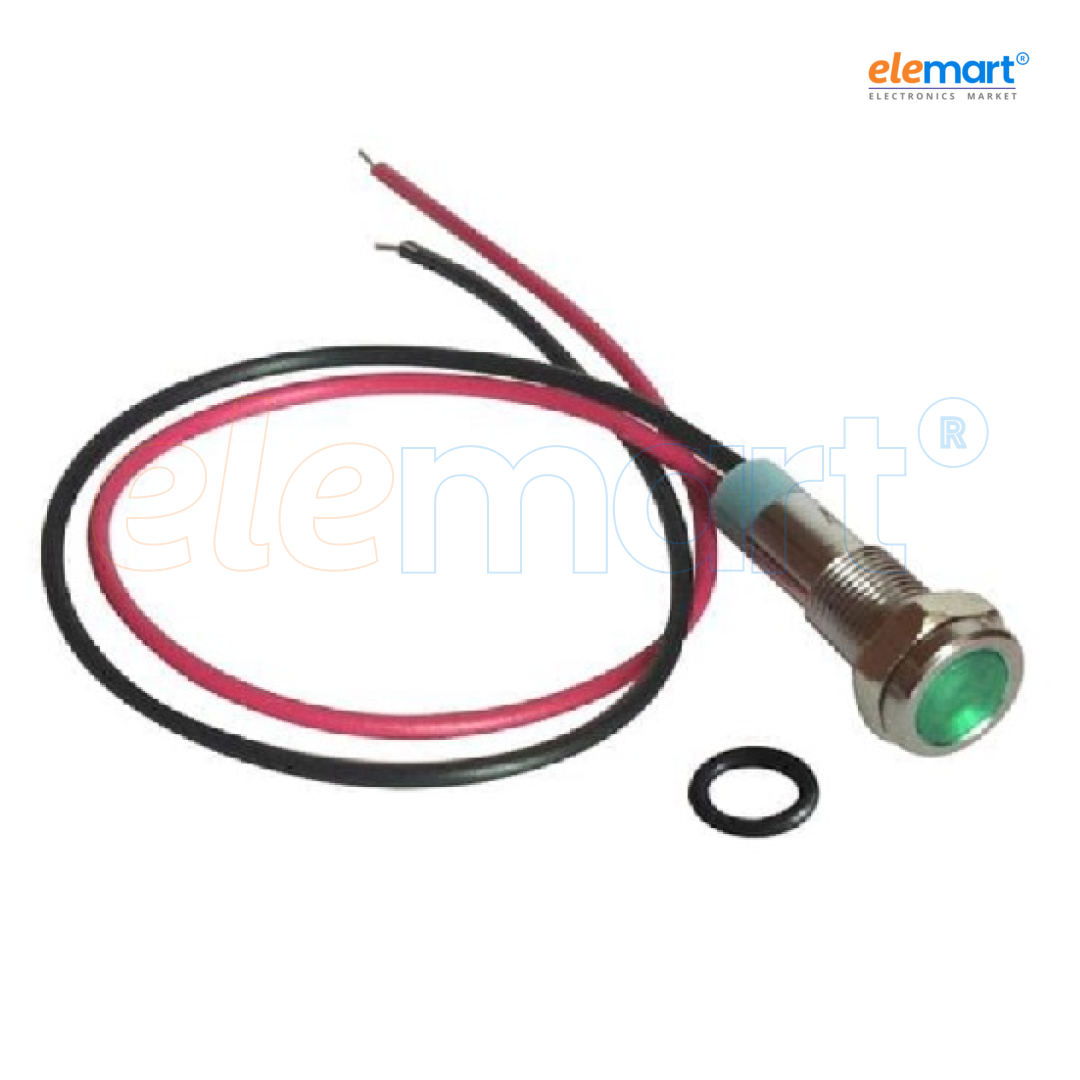 Green 6mm LED Metal Indicator Light with 15CM Cable (10-24V)