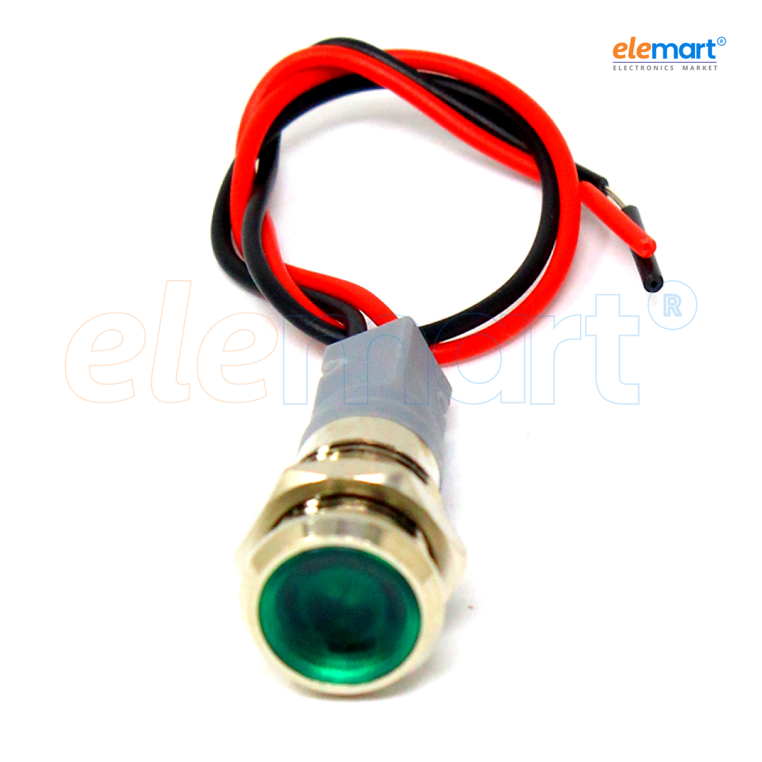 Green 10-24V 10mm LED Metal Indicator Light with 15CM Cable