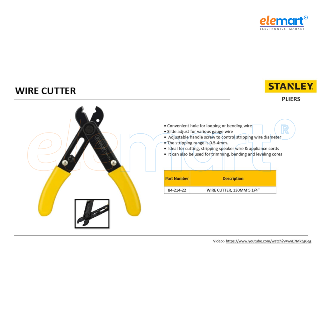 STANLEY 84-214-22 Wire Stripper, 130mm/5.25'' – Strips Wires (0.5mm-4mm), Looping/Bending Hole, Ideal for Speaker & Appliance Cords