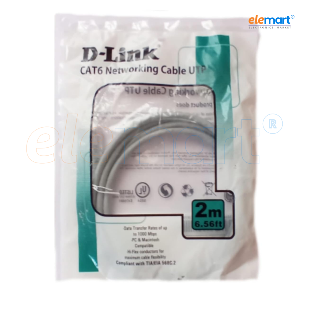 D-Link RJ45 Cat 6 Patch Cord for Modem (Grey, 2m)
