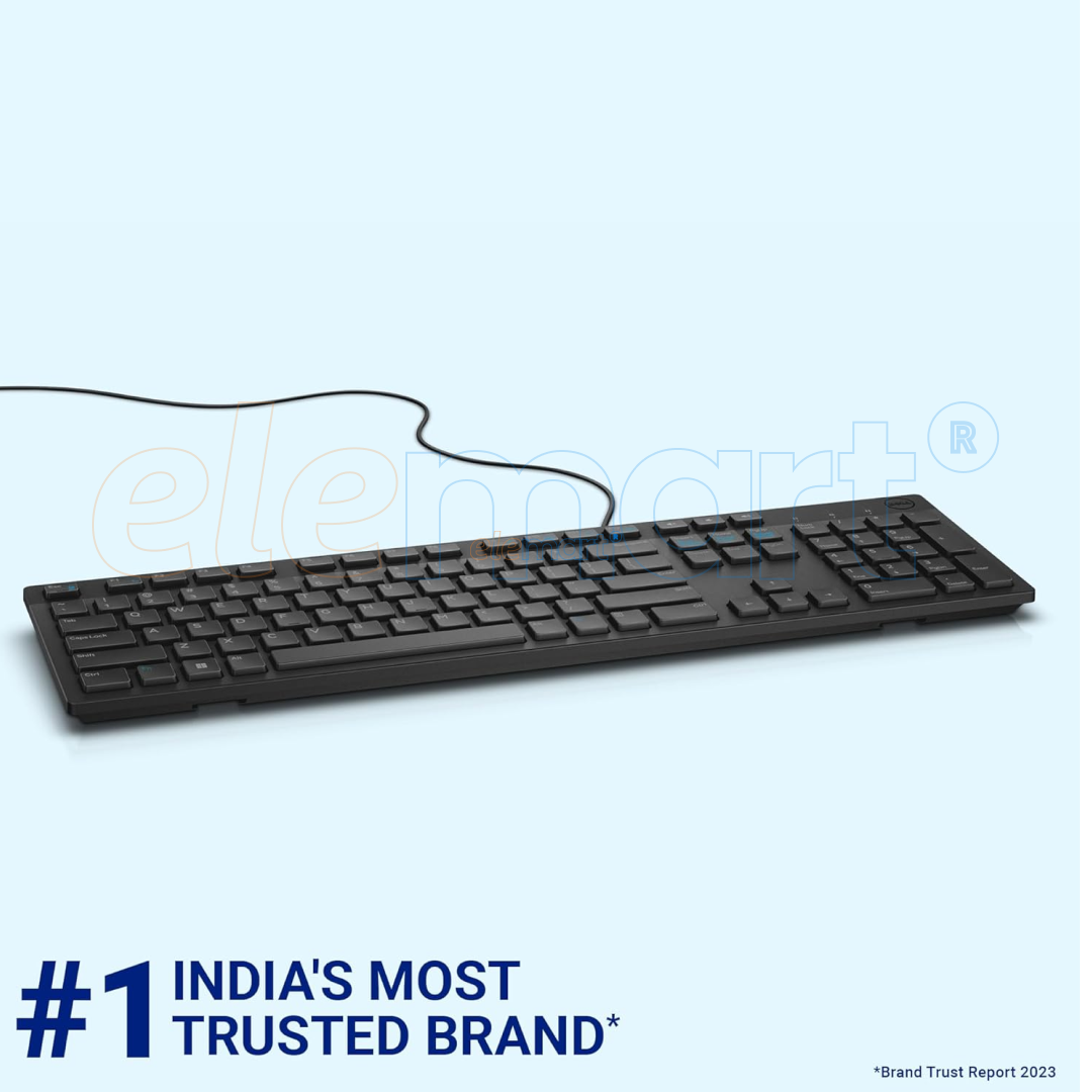 Dell KB216 Wired Multimedia Keyboard – Full-Size, USB Interface, Spill-Resistant, Chiclet Keys, Hot Keys (Volume, Mute, Play/Pause, Backward, Forward)
