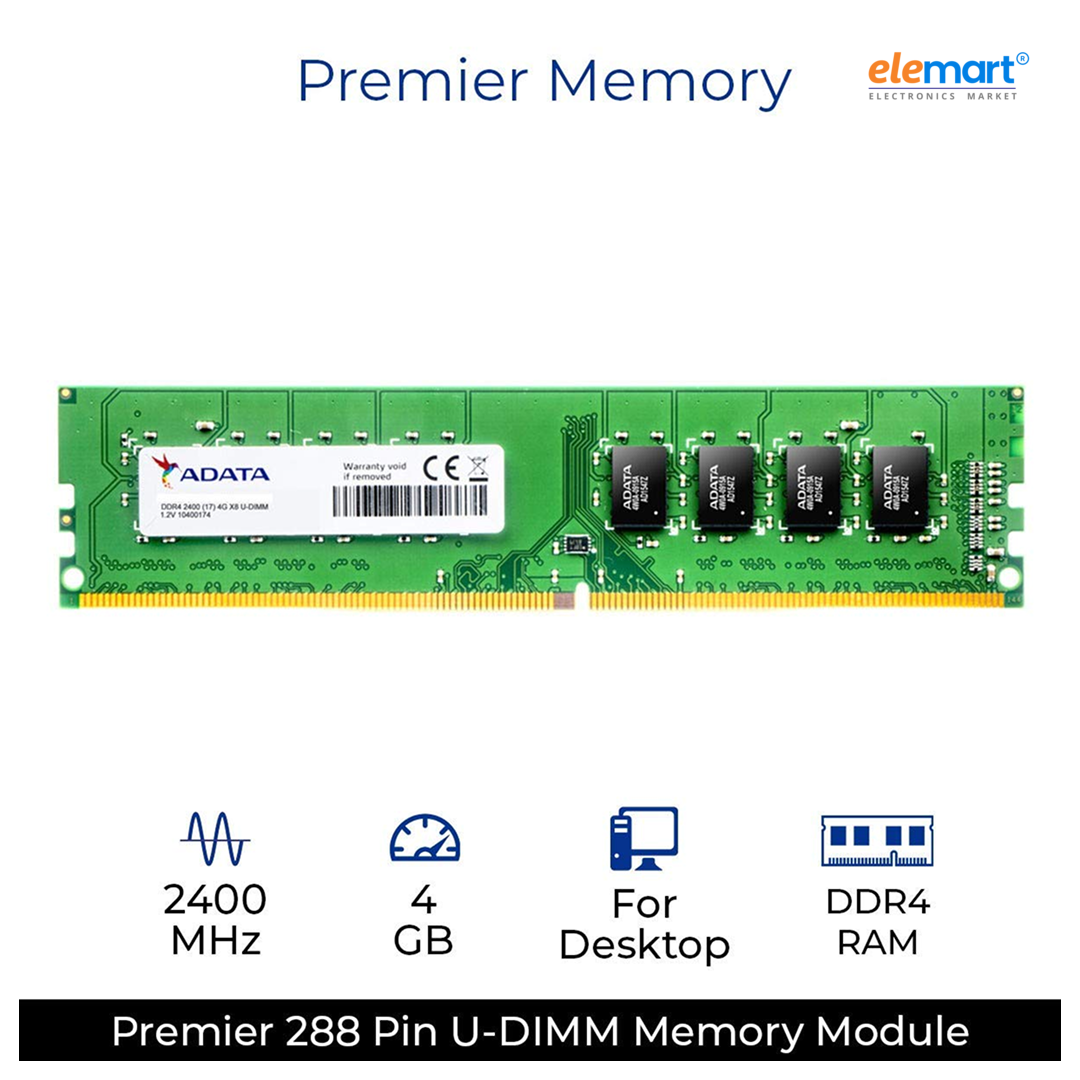 ADATA AD4U2400J4G17-R 4GB DDR4 U-DIMM Desktop RAM, 2400MHz Speed