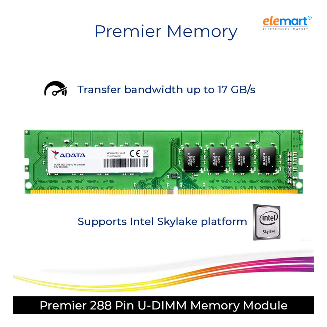 ADATA AD4U2400J4G17-R 4GB DDR4 U-DIMM Desktop RAM, 2400MHz Speed