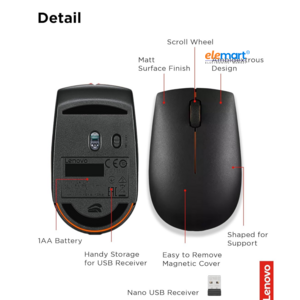 Lenovo 300 Wireless Compact Mouse, 1000 DPI, 10m Range, Ergonomic Design