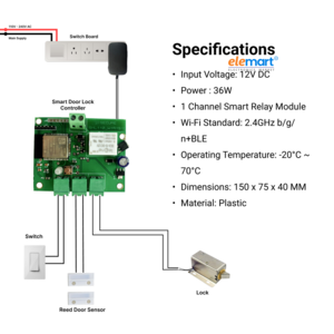 Smart Wireless Door Lock Controller with Momentary Relay (1s) | WiFi & BLE Enabled PCB for Home Automation