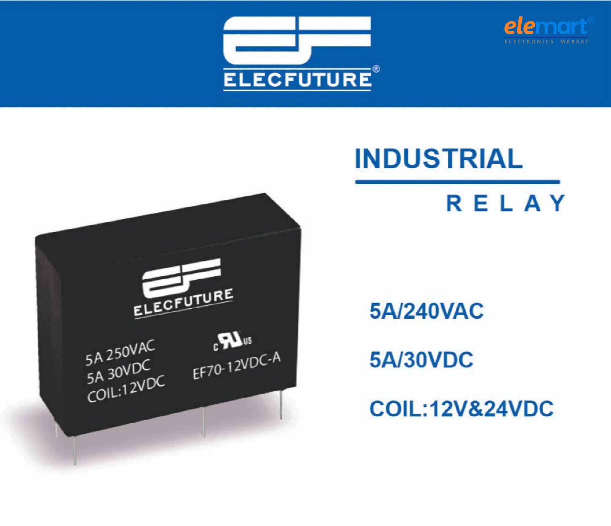 EF70 12V DC 5A PCB Power Relay SPDT (1 Form C) 250VAC / 28VDC