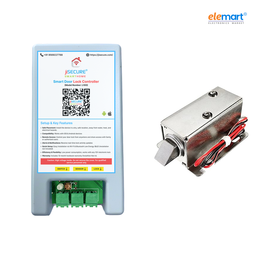 jiSECURE Smart Lock Controller with 12 volt Electric Solenoid Lock | App & Manual Button Control