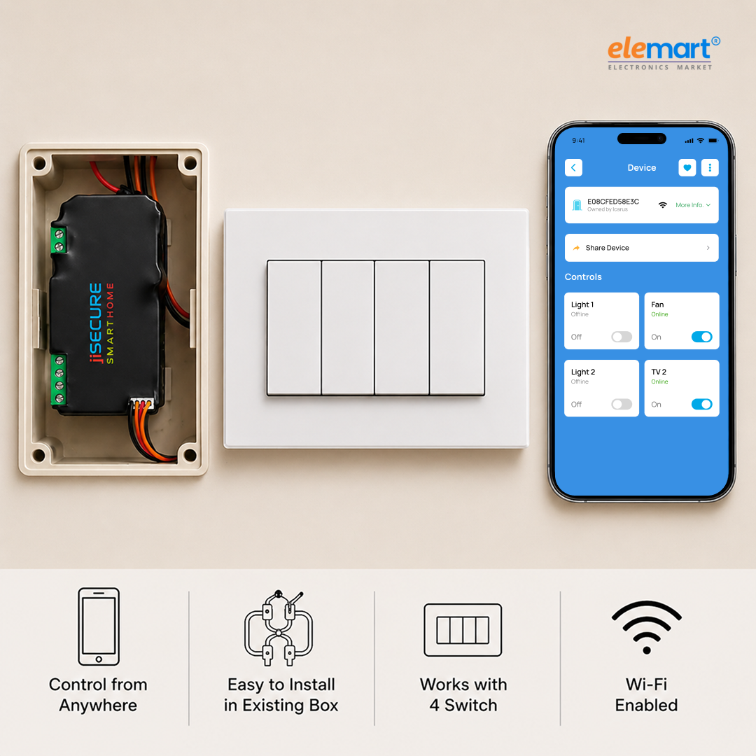 jiSECURE 4 Node Smart Switch | WiFi and Bluetooth Enabled Smart Home Controller