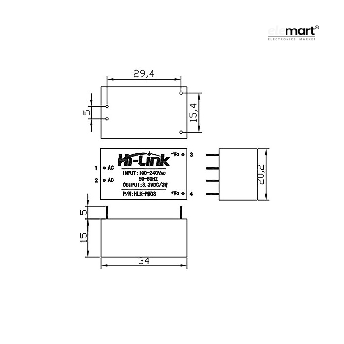 Hi-Link HLK-PM12 12V 3W AC-DC Power Supply Module