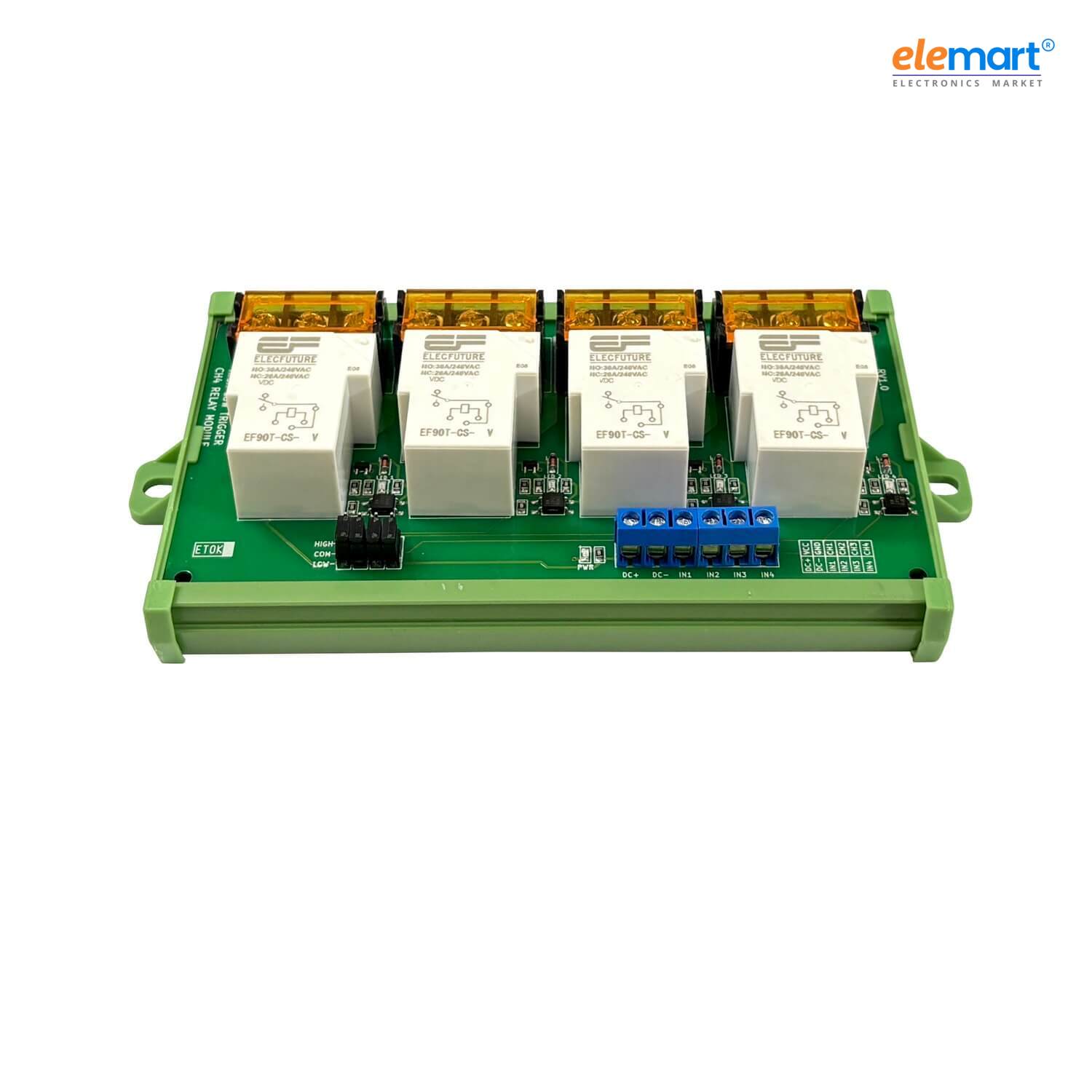 ST30-05-4CH-PM – 4 Channel 5V 30A Relay Module with Optocoupler Isolation, High & Low Trigger (Panel Mount)