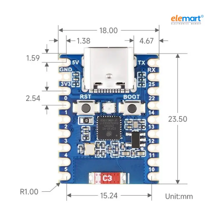 ESP32-H2-Zero-M Mini Development Board with Pin Header