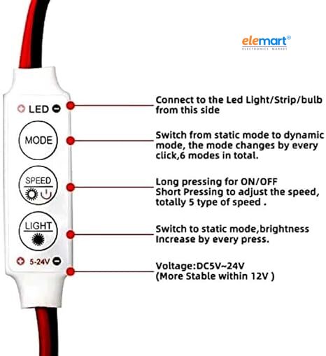 Wizzo {2 Pieces) 5 Speed & 6 Modes LED Strip Light Flasher Blinker Strip Controller for LED Module