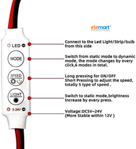 Wizzo {2 Pieces) 5 Speed & 6 Modes LED Strip Light Flasher Blinker Strip Controller for LED Module
