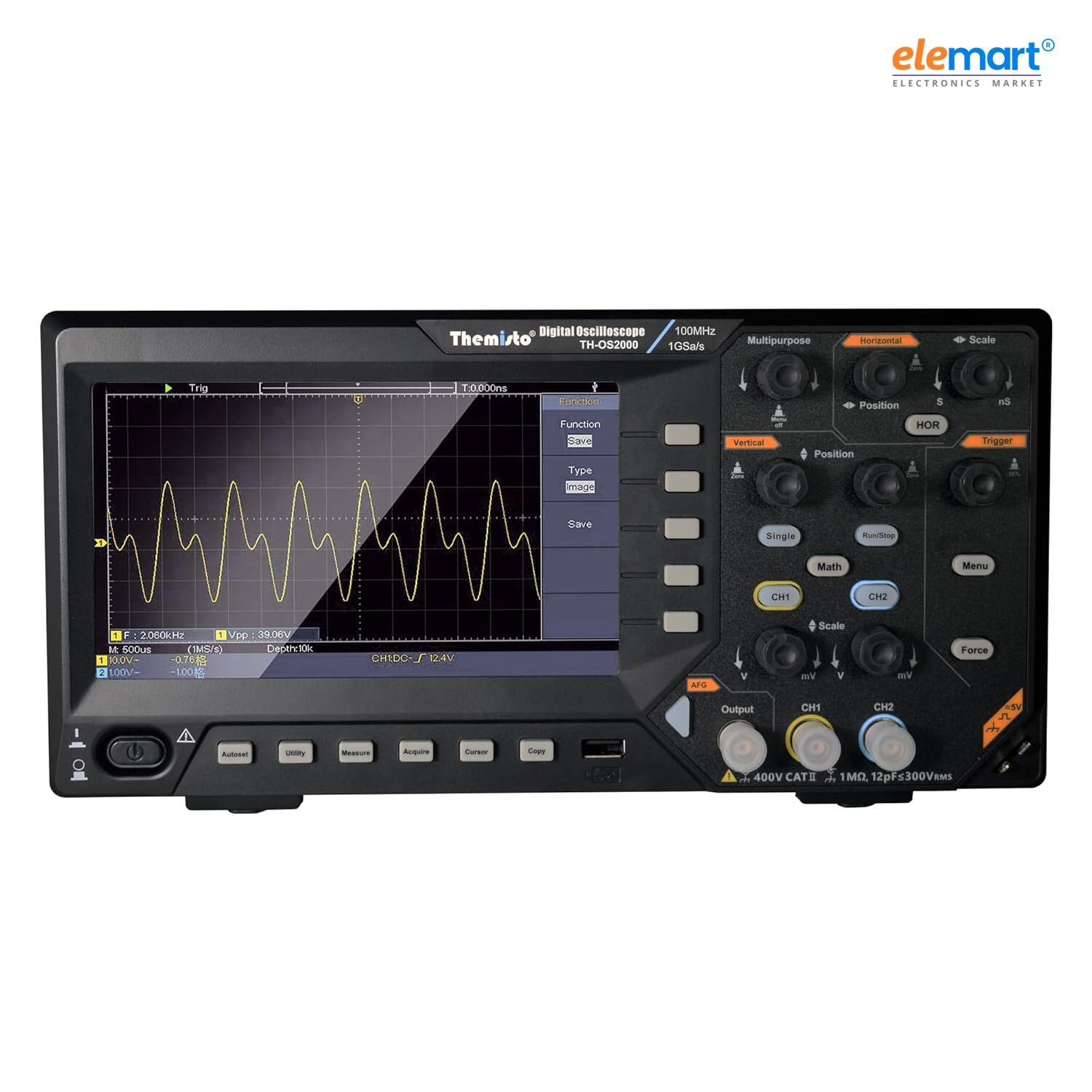 Themisto TH-OS2000 2-Channel 100MHz Bandwidth 1GSa/s Sampling Rate with Function Generator Digital Oscilloscope