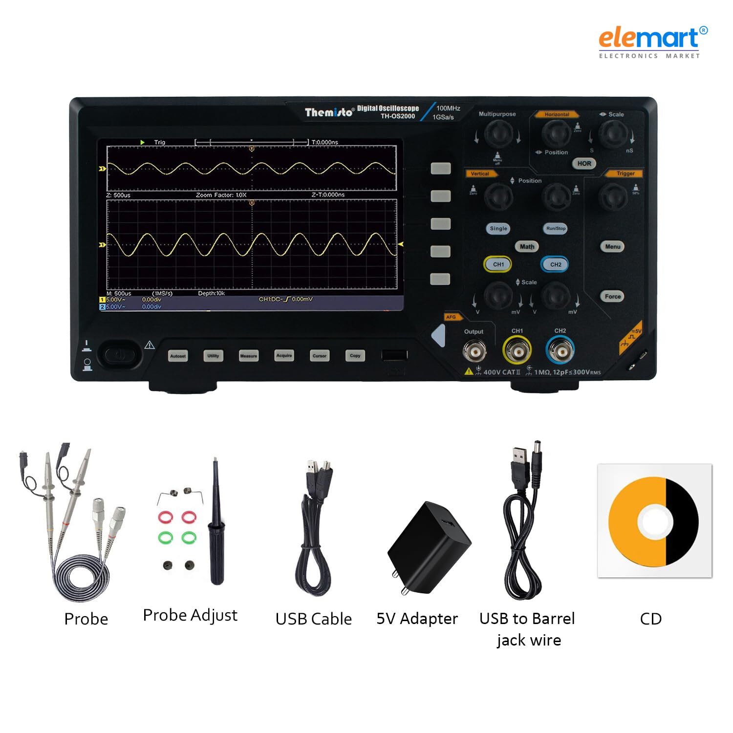 Themisto TH-OS2000 2-Channel 100MHz Bandwidth 1GSa/s Sampling Rate with Function Generator Digital Oscilloscope