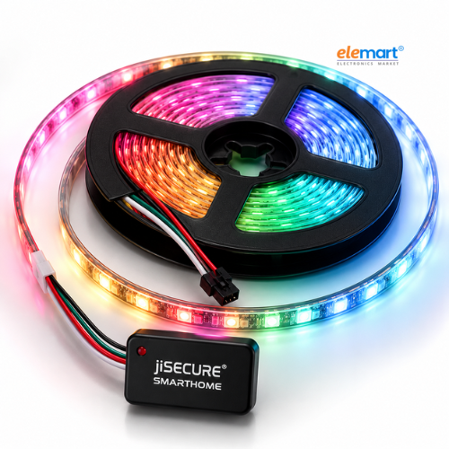 jiSECURE Smart LED Strip Controller With LED Strips | App-Controlled 5V Addressable LED Controller | Multiple Lighting Effects