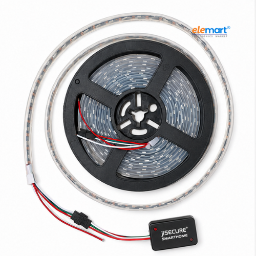 jiSECURE Smart LED Strip Controller With LED Strips | App-Controlled 5V Addressable LED Controller | Multiple Lighting Effects