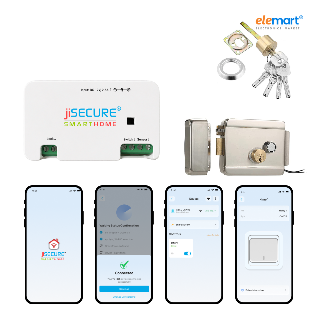 jiSECURE Smart Door Lock Controller with Electronic Lock, WiFi and Bluetooth Connectivity, App-Based Access Control, Android and iOS Compatible