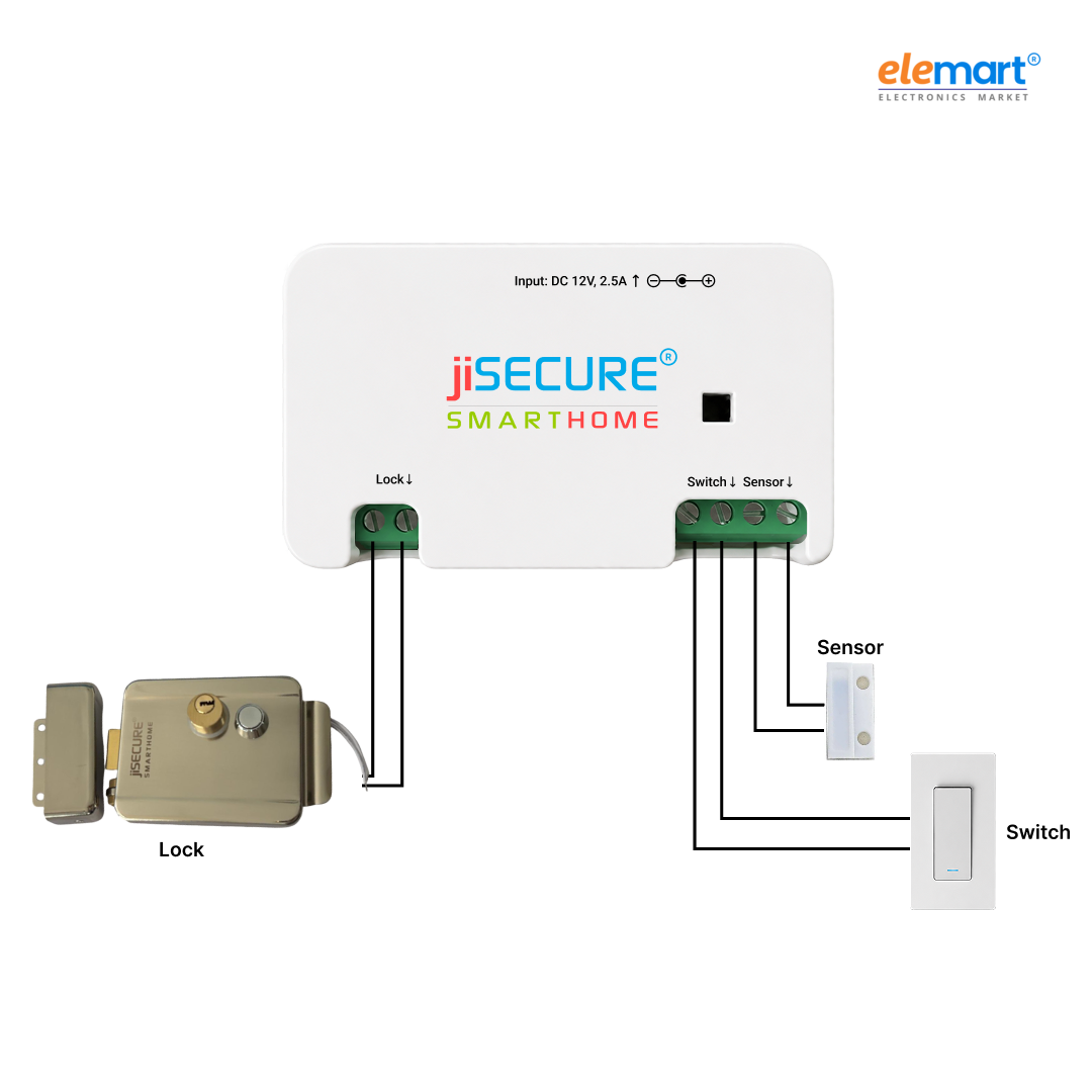jiSECURE Smart Door Lock Controller with Electronic Lock, WiFi and Bluetooth Connectivity, App-Based Access Control, Android and iOS Compatible