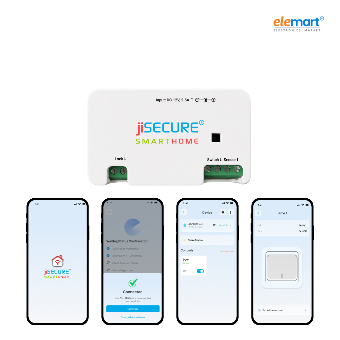 jiSECURE Smart Door Lock Controller with Electronic Lock, WiFi and Bluetooth Connectivity, App-Based Access Control, Android and iOS Compatible