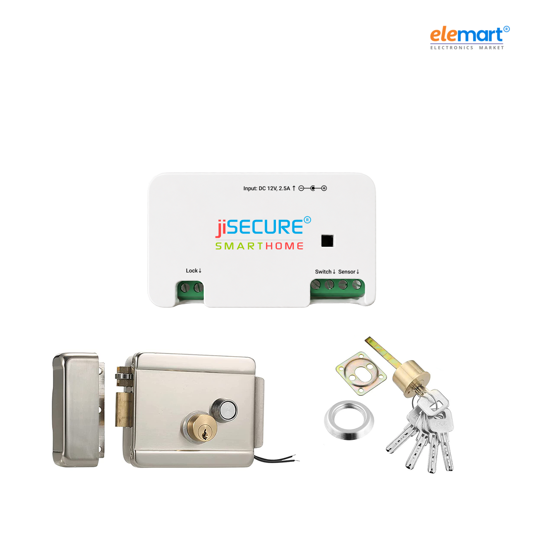 jiSECURE Smart Door Lock Controller with Electronic Lock, WiFi and Bluetooth Connectivity, App-Based Access Control, Android and iOS Compatible