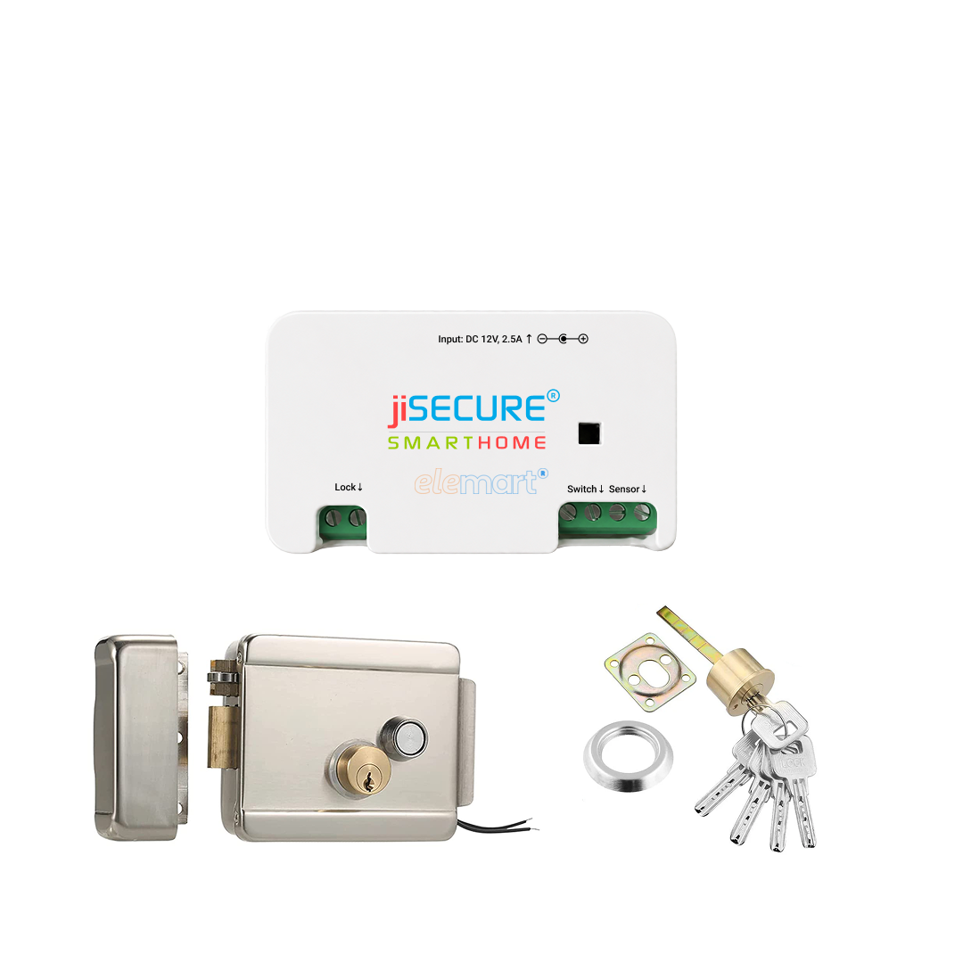jiSECURE Smart Door Lock Controller with Electronic Lock, WiFi and Bluetooth Connectivity, App-Based Access Control, Android and iOS Compatible