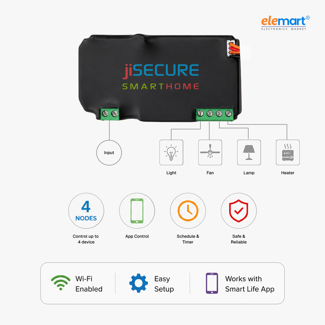 jiSECURE 4 Node Smart Switch | WiFi and Bluetooth Enabled Smart Home Controller