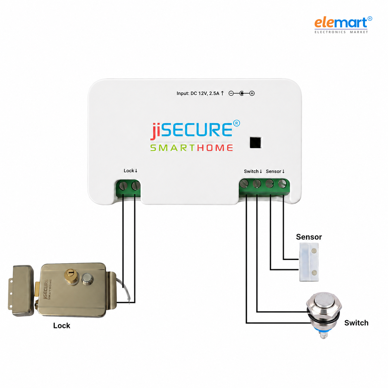 jiSECURE Smart Door Lock Controller, WiFi and Bluetooth Enabled, App-Based Access Control, Android and iOS Support