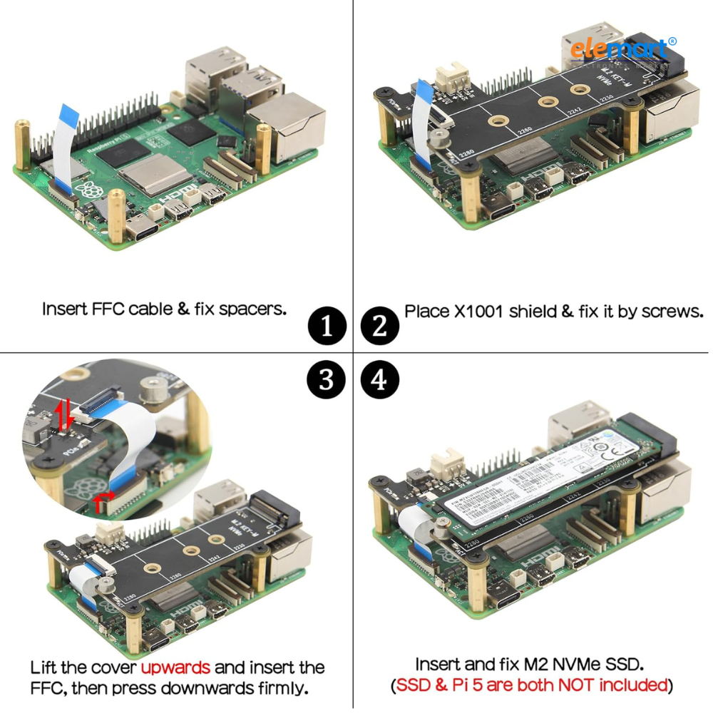 Geekworm X1001 PCIe to M.2 Key-M NVMe SSD PIP TOP for Raspberry Pi 5