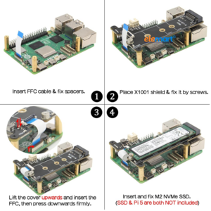 Geekworm X1001 PCIe to M.2 Key-M NVMe SSD PIP TOP for Raspberry Pi 5