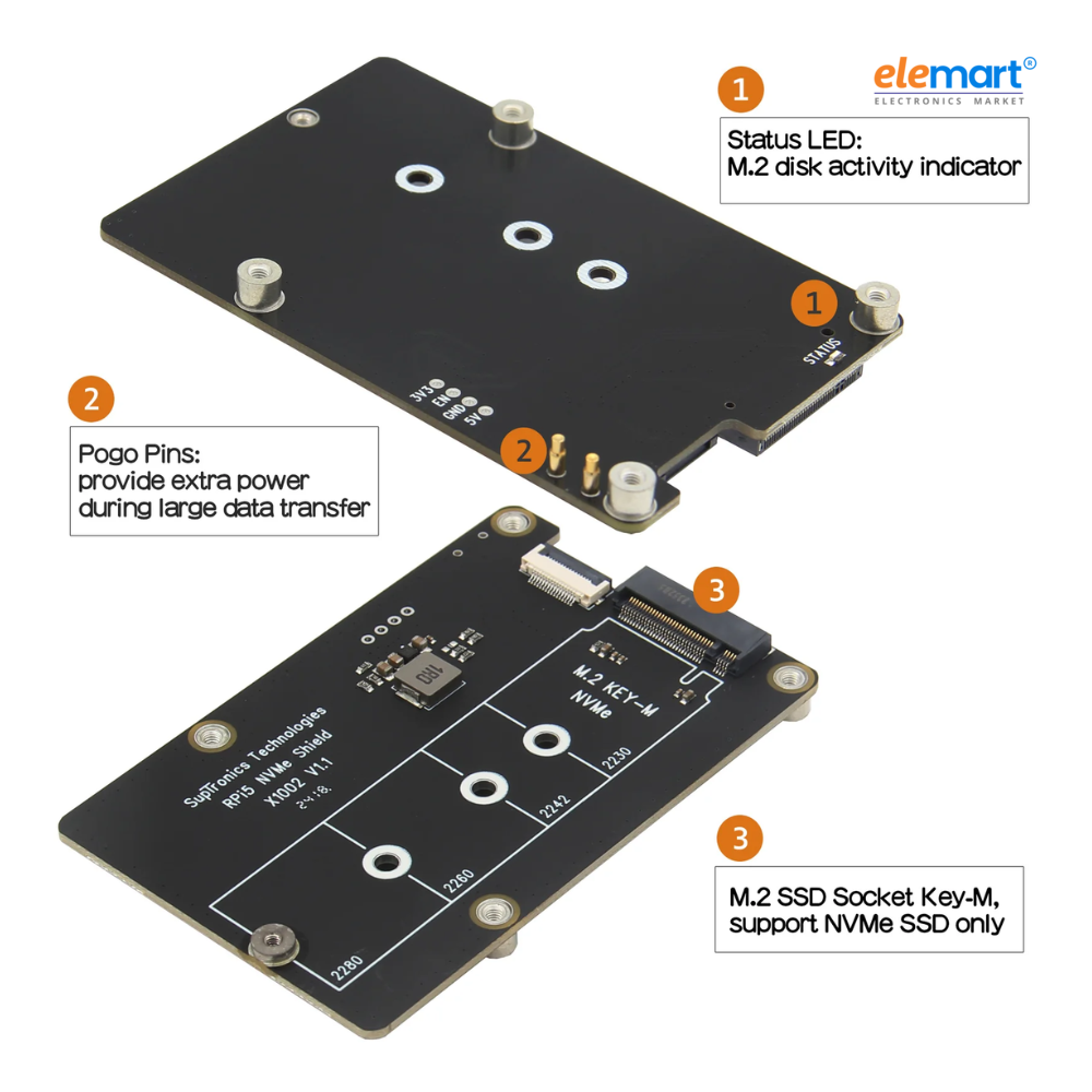 Geekworm X1002 PCIe to M.2 2280 NVMe SSD Bottom for Raspberry Pi 5