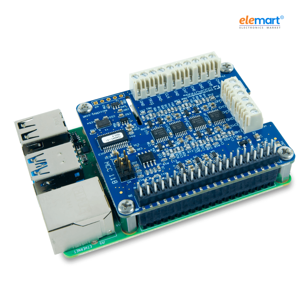 Digilent MCC 118 : Voltage Measurement DAQ HAT for Raspberry Pi