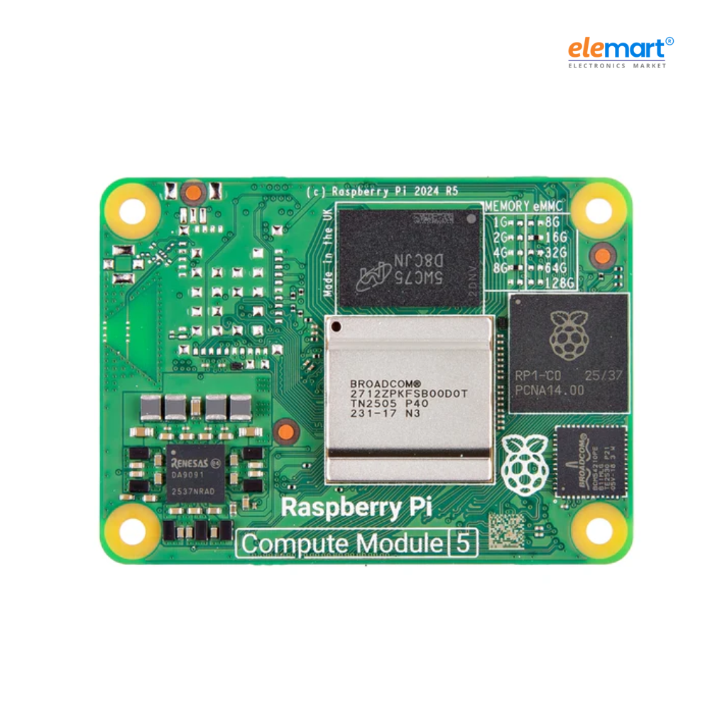 Raspberry Pi Compute Module 5- 4GB RAM, 32GB eMMC, 2.4/5.0GHz Wi-Fi & Bluetooth 5.0 (CM5104032)