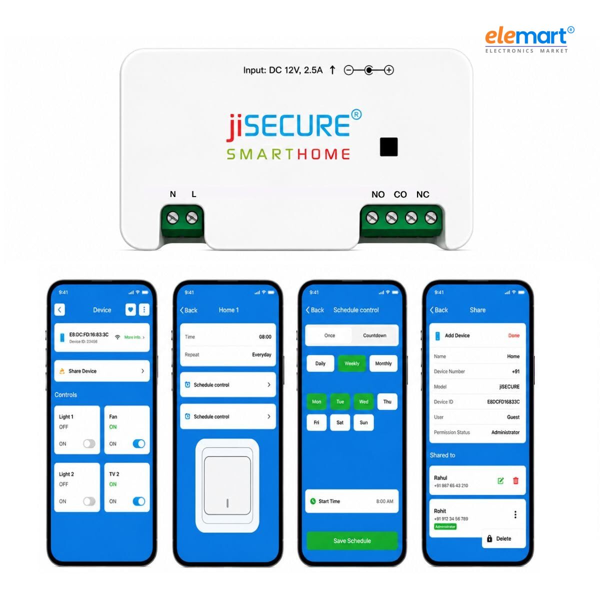 jiSECURE Smart Door Lock Controller Wireless Relay Momentary (1s) | PCB Circuit for Home Automation | WiFi & BLE Enabled