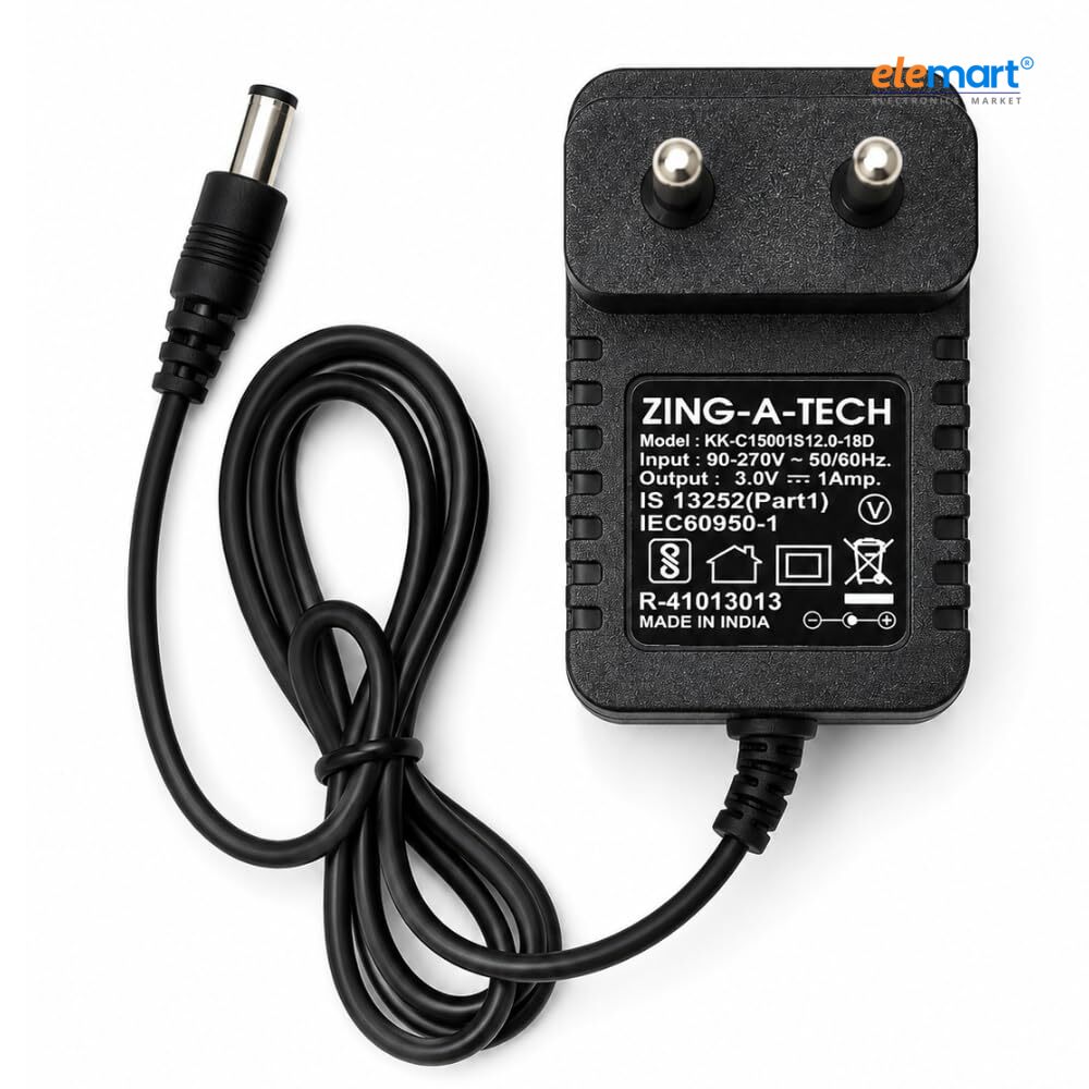 3V 1A DC Power Supply Adapter | 5.5mm x 2.5mm Male DC Plug Pin Connector | AC to DC Charger Adapter for LED Lights, Electronics & DIY Projects