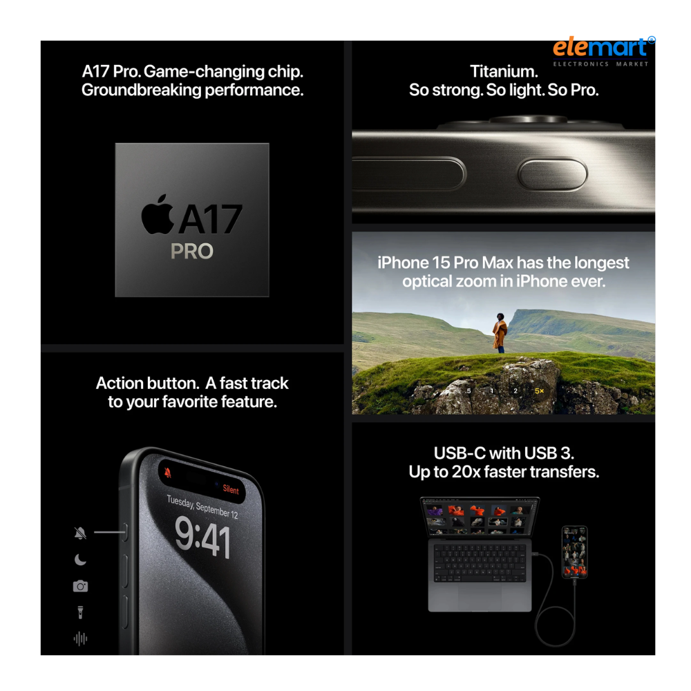Apple iPhone 15 Pro Max (512GB) Black Titanium | A17 Pro Chip | 48MP Pro Camera with 5x Telephoto Zoom | 6.7-inch Super Retina XDR ProMotion Display | Titanium Design | USB-C | 5G