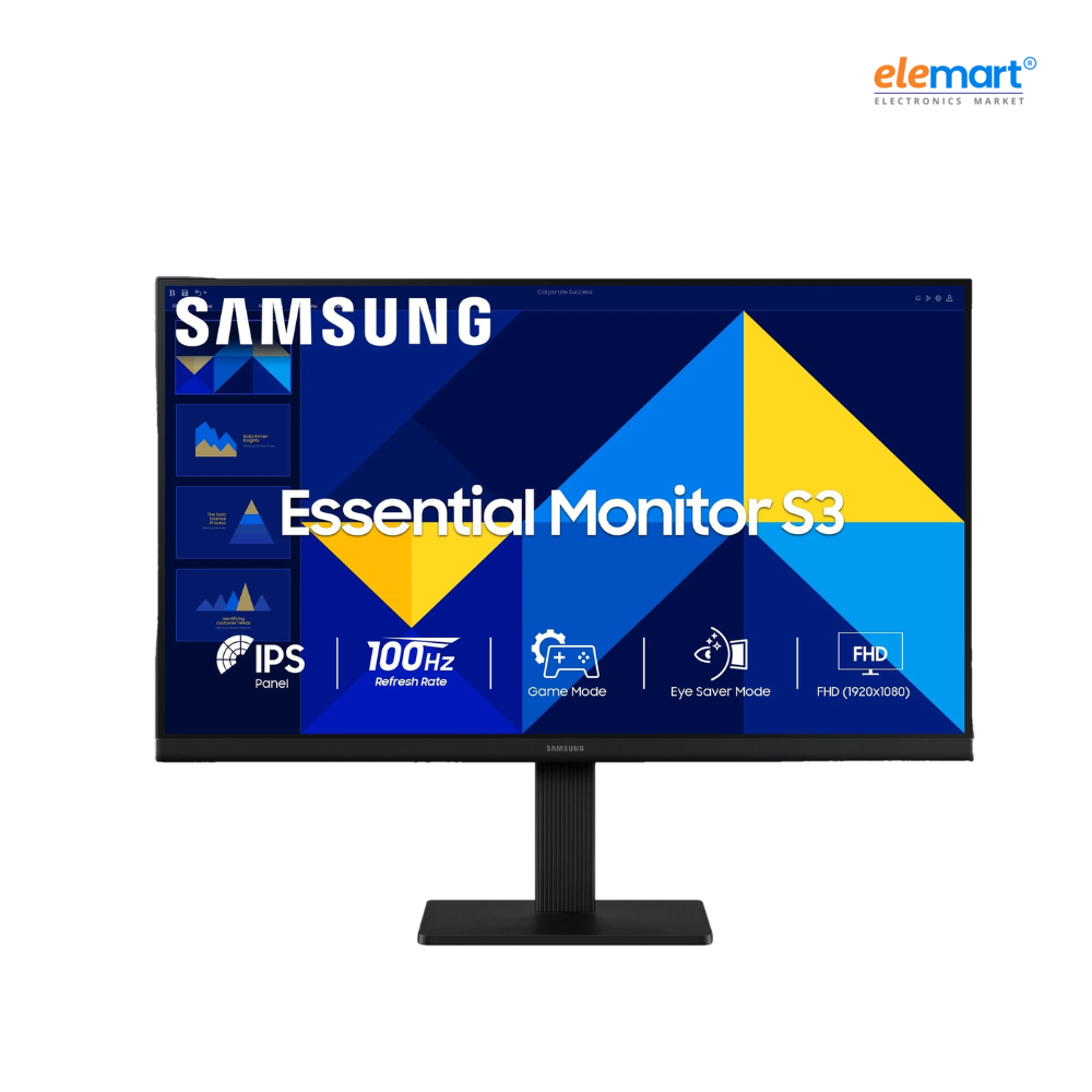 Samsung Essential S3 24-inch Full HD IPS Monitor | 100Hz Refresh Rate | 5ms Response Time | HDMI & VGA | Eye Saver Mode | Flicker Free | Borderless Design | LS24D300GAWXXL | Black
