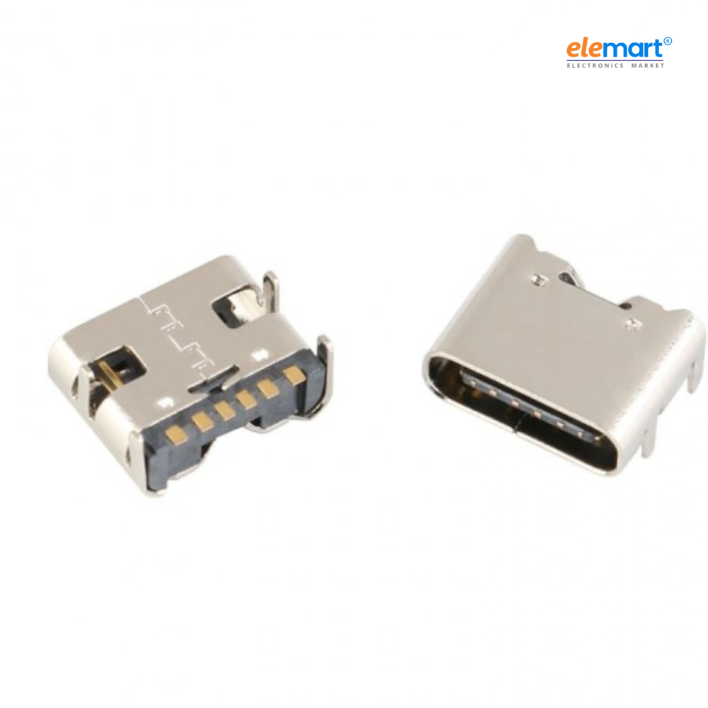 USB Type-C 6 Pin Female Connector SMD | USB 3.1 PCB Mount Charging Socket (Pack of 10)