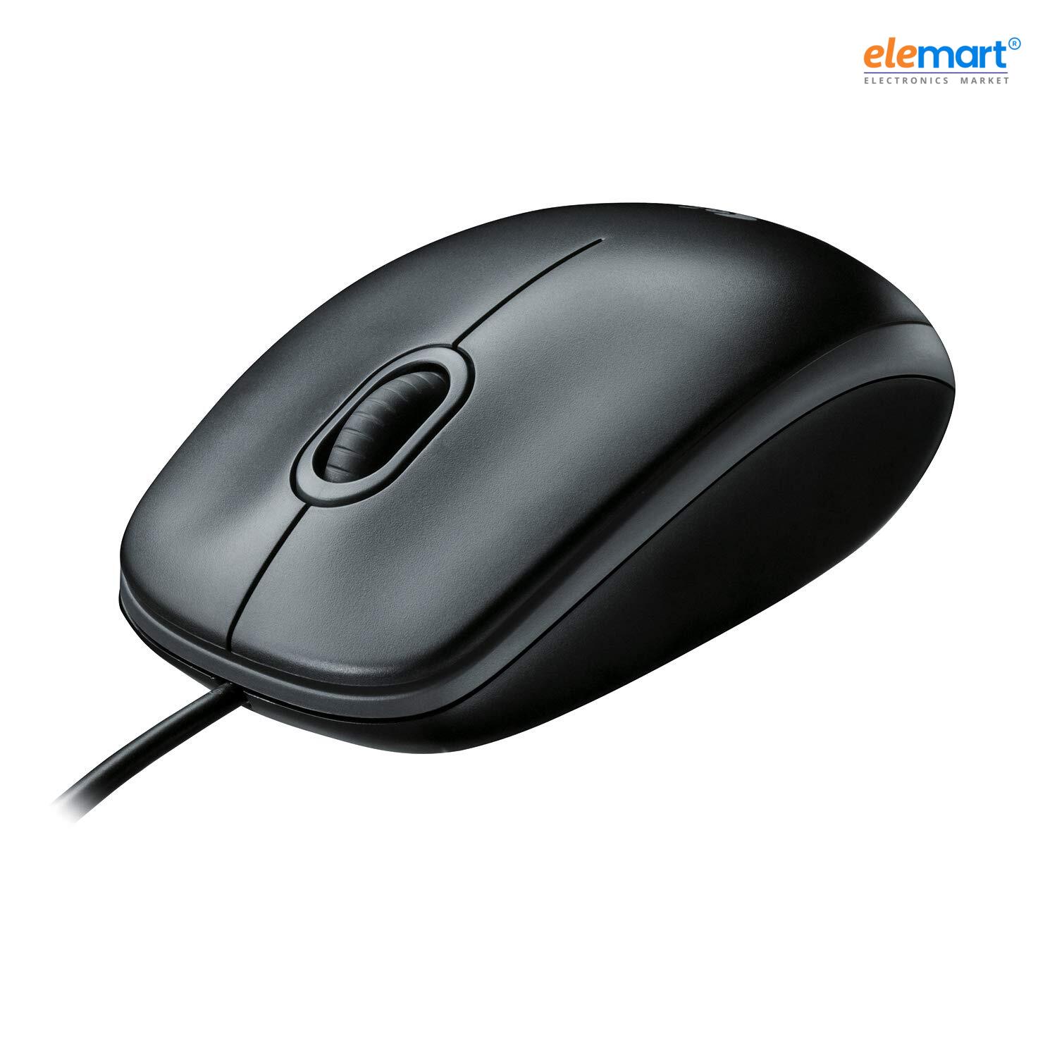 Logitech B100 Wired USB Mouse 800 DPI Optical Tracking, Ambidextrous Design, Black