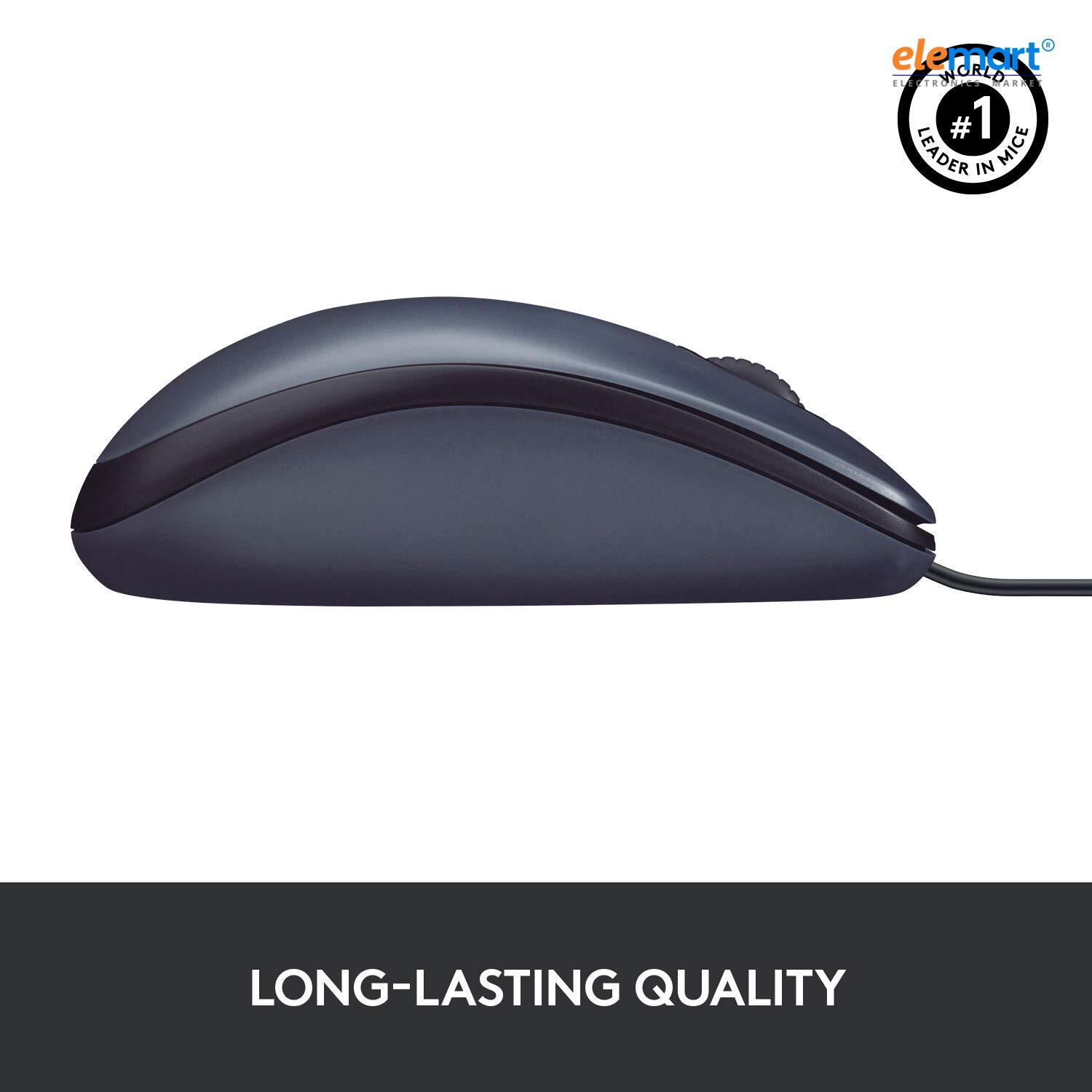 Logitech B100 Wired USB Mouse 800 DPI Optical Tracking, Ambidextrous Design, Black