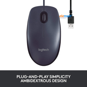 Logitech B100 Wired USB Mouse 800 DPI Optical Tracking, Ambidextrous Design, Black
