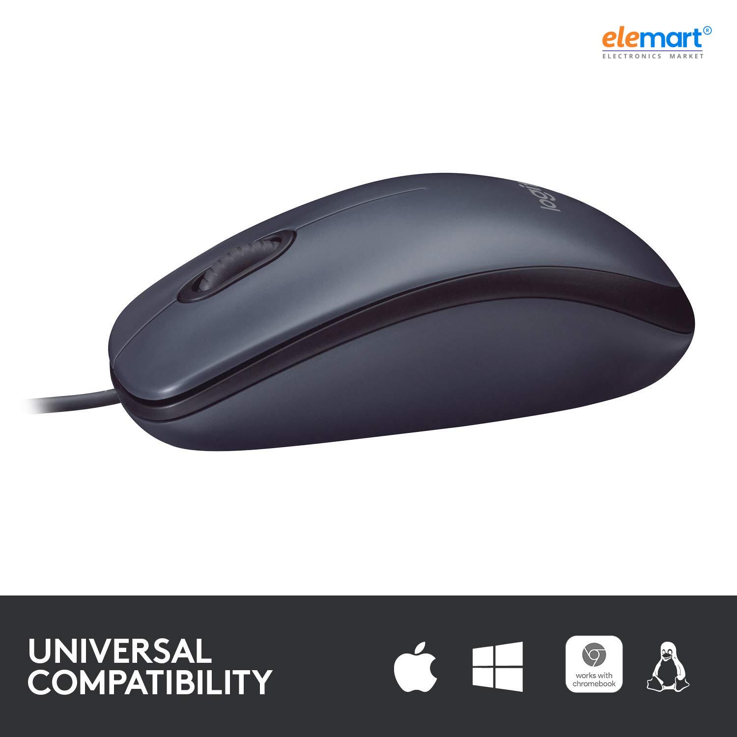 Logitech B100 Wired USB Mouse 800 DPI Optical Tracking, Ambidextrous Design, Black