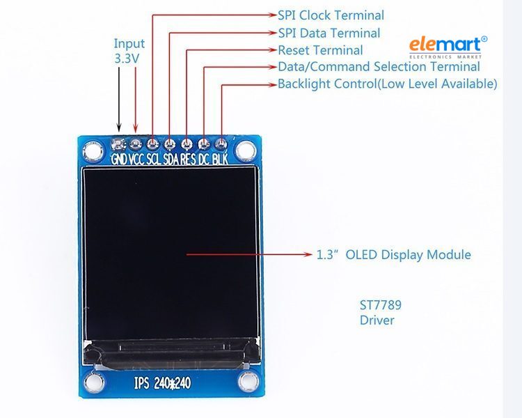 1.3 Inch TFT LCD Display Module, 240x240 Resolution, ST7789 Driver, SPI Interface, IPS Color Screen for Arduino, ESP32, Raspberry Pi & DIY Projects
