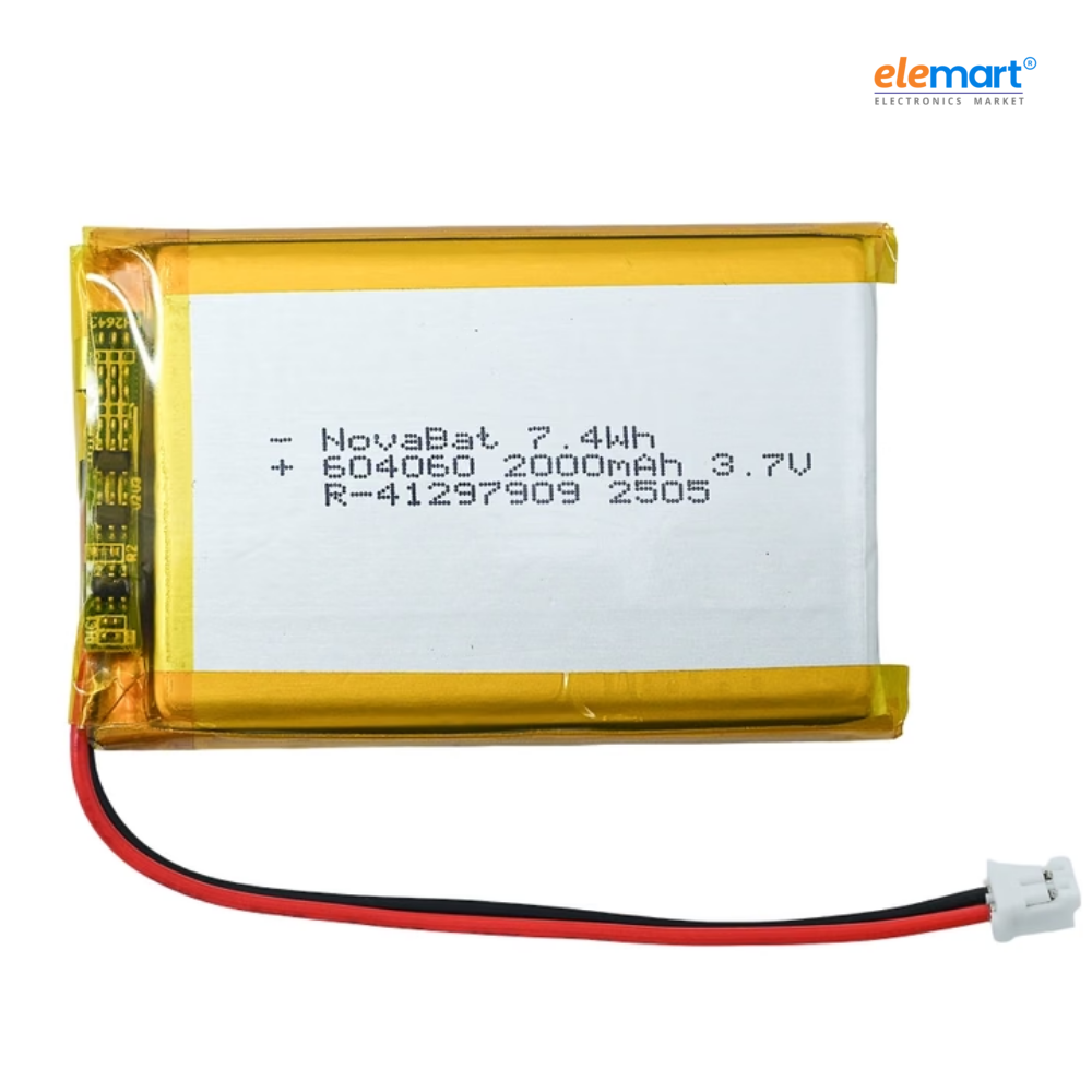 2000mAh 3.7V Micro LiPo Battery pack with PCB and 75mm Cable