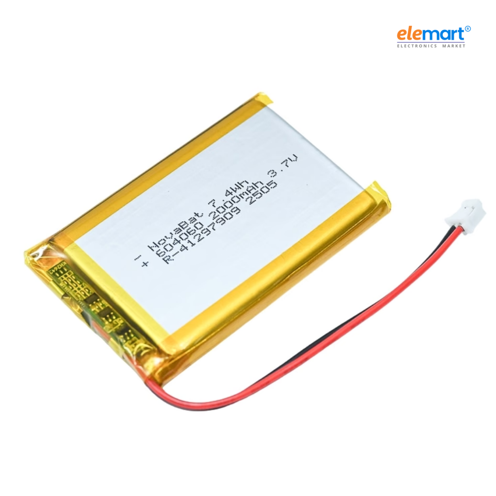 2000mAh 3.7V Micro LiPo Battery pack with PCB and 75mm Cable